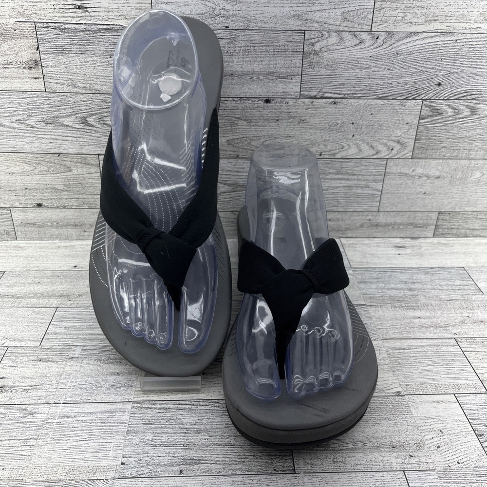 Clarks Cloudsteppers Arla Kayle Gray Black Comfort Sandals Women Size 10M